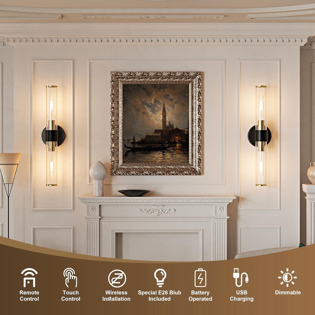 Wall Sconces Black Gold Set of Two With Remote