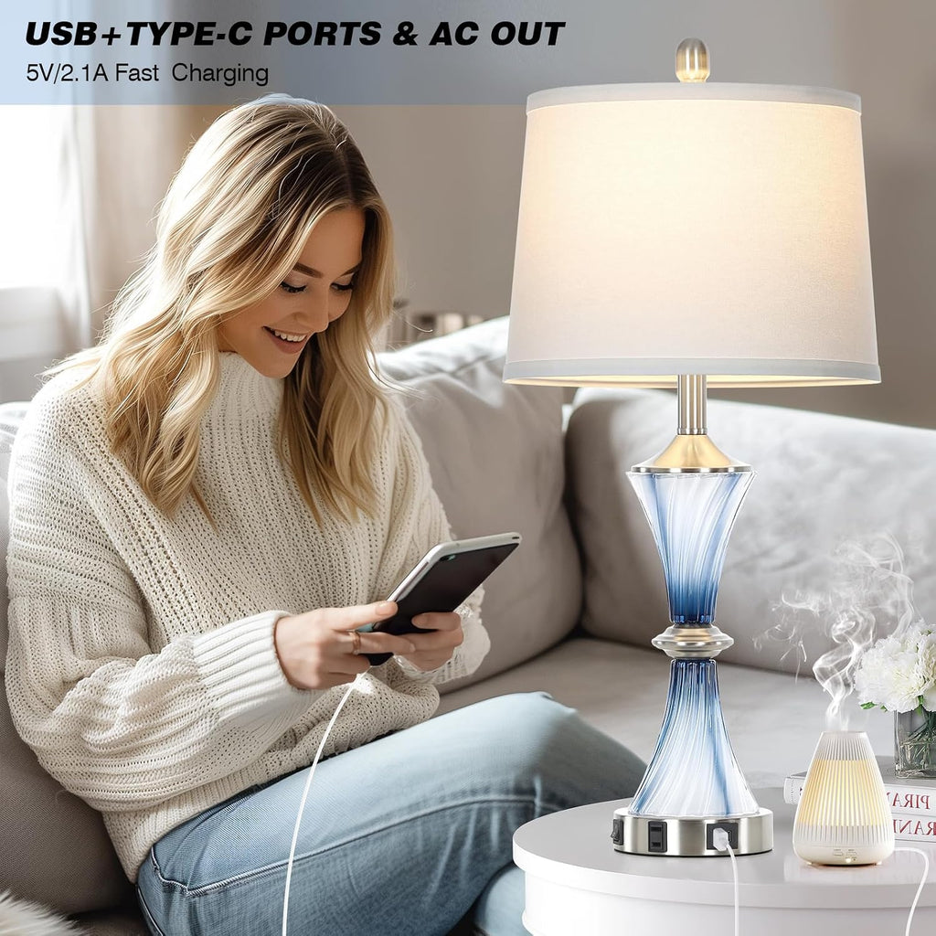 Blue Glass Table Lamp Set of 2