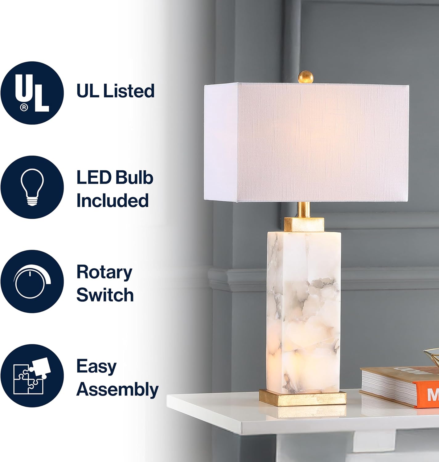Alabaster Table Lamp White Gold 27.5"