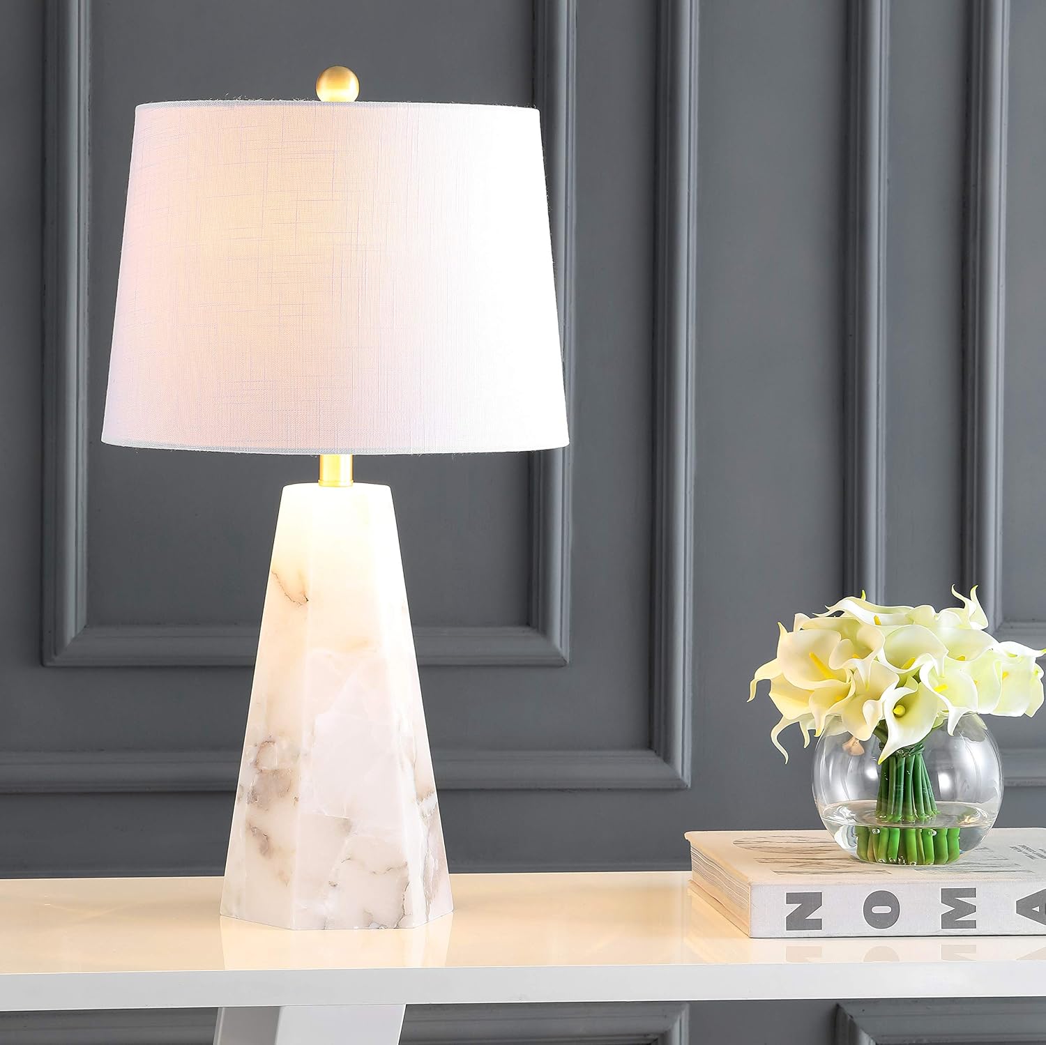 Alabaster Table Lamp Brass Gold 25.5"
