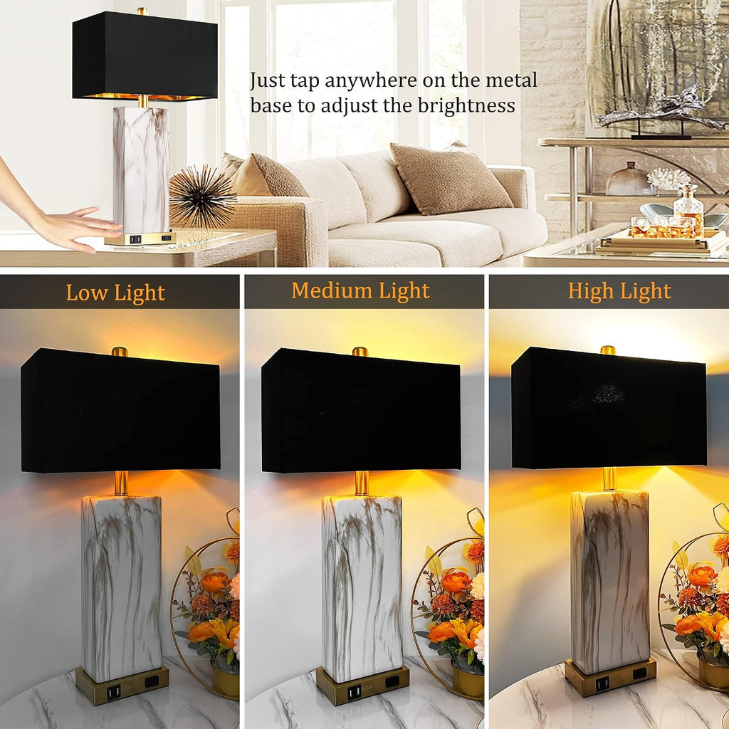 Table Lamps Set of Two Faux Marble Base