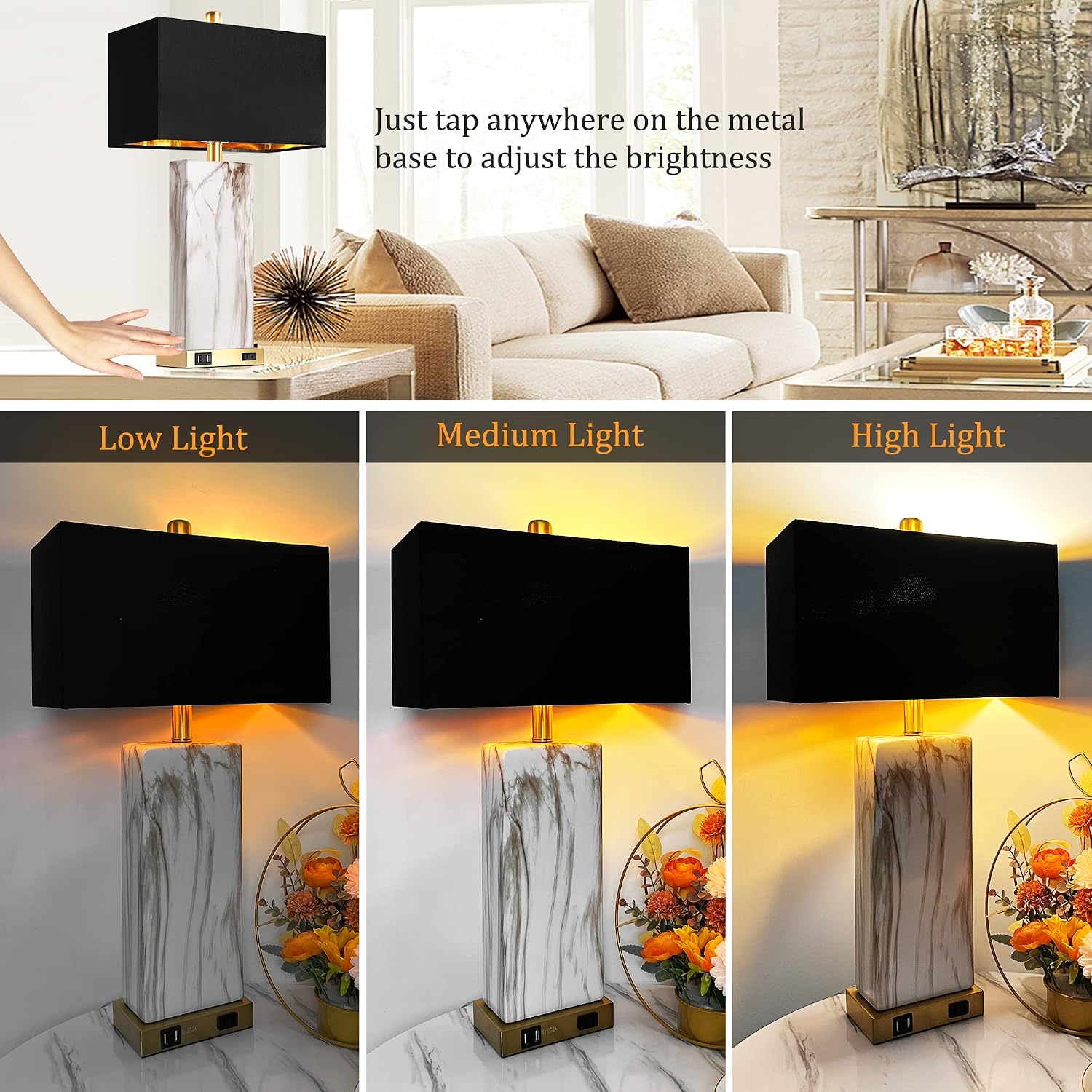 Table Lamps Set of Two Faux Marble Base