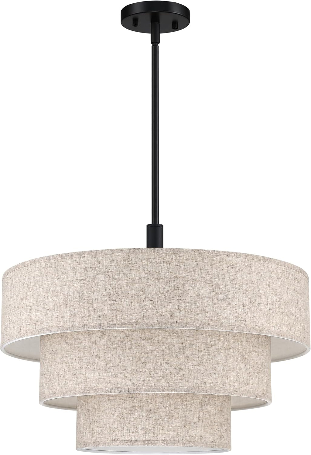 7-Light 3-Tier Cream Linen Drum Pendant Light