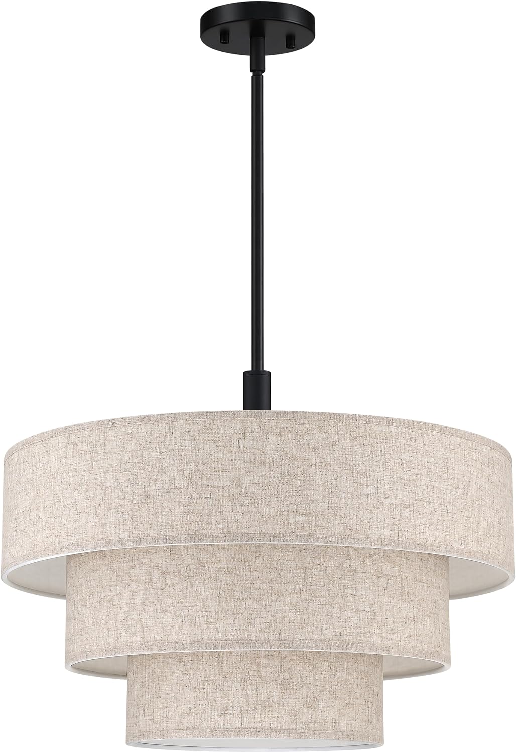 7-Light 3-Tier Cream Linen Drum Pendant Light