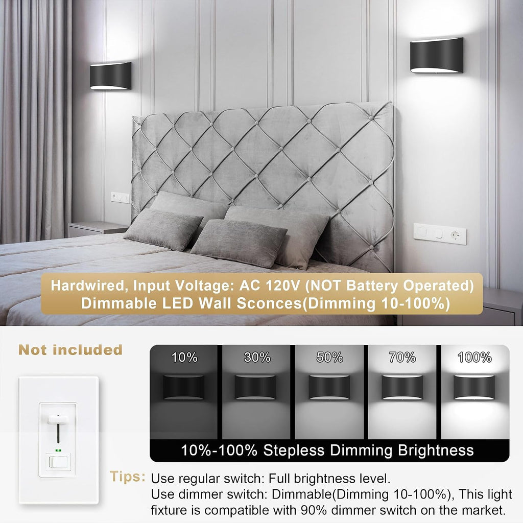 Dimmable LED Wall Sconces Black Set of Two