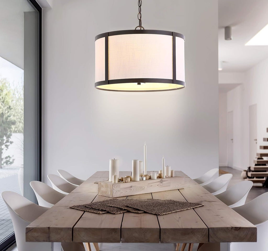 Linen Drum LED Pendant Light 17"