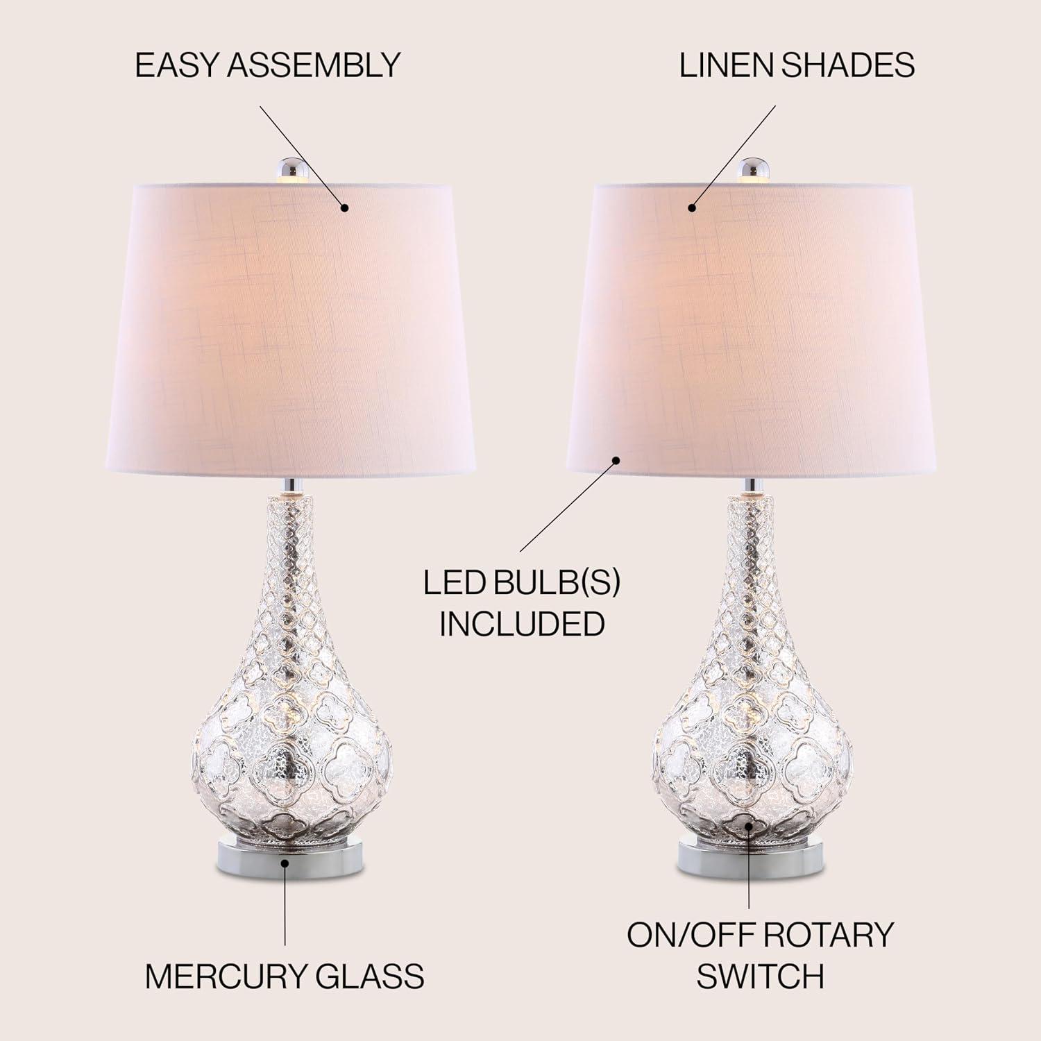 Mercury Silver Glass Table Lamp Set of 2