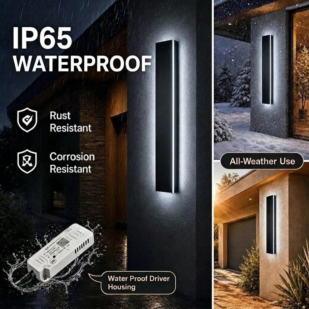 2pcs 39in Black Linear LED Outdoor Wall Light IP65
