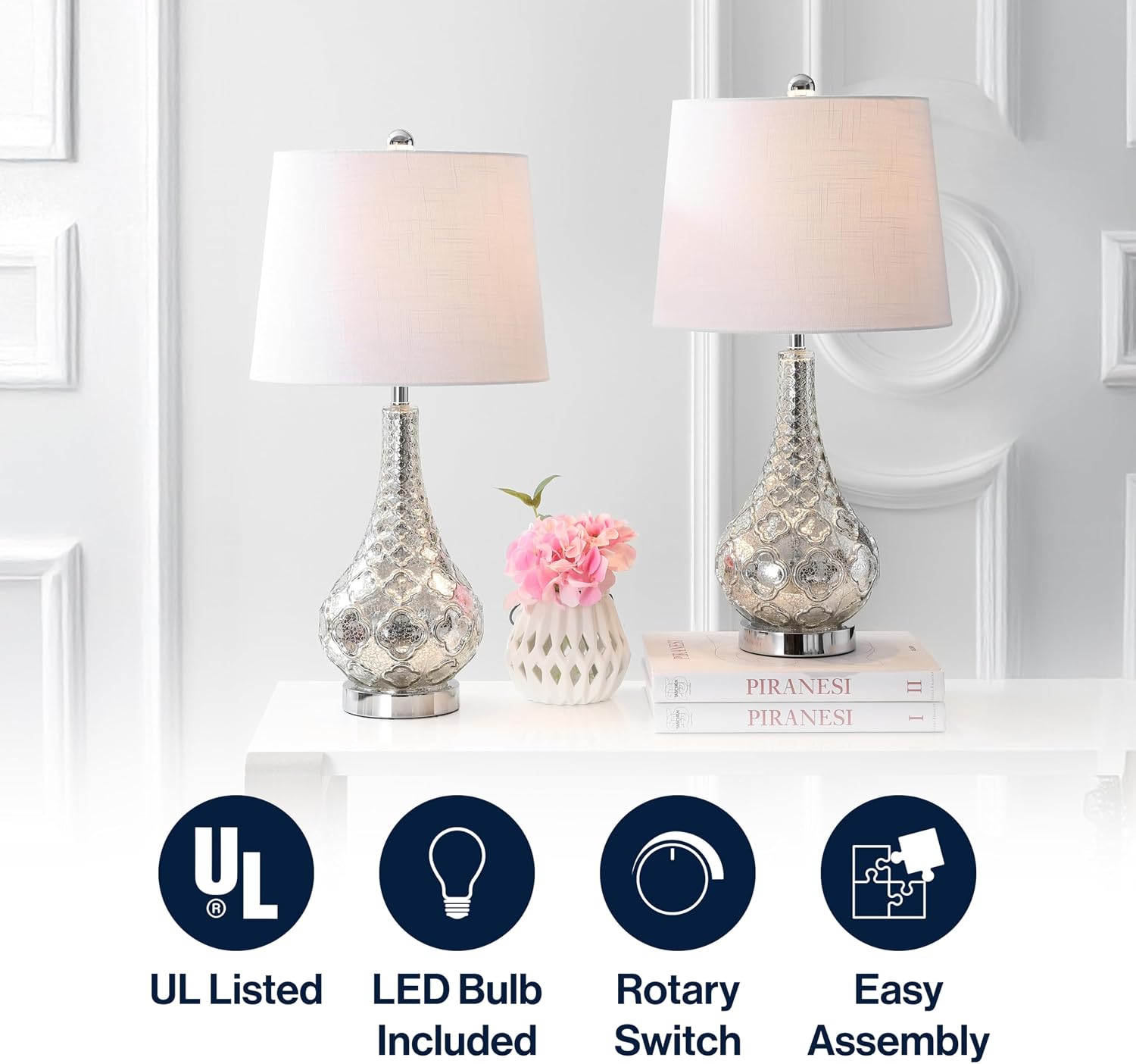 Mercury Silver Glass Table Lamp Set of 2