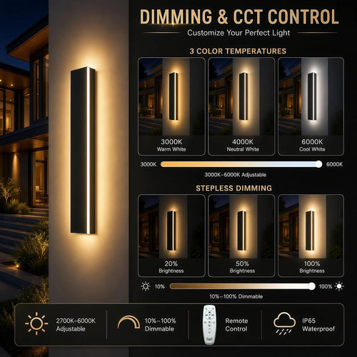 2pcs 39in Black Linear LED Outdoor Wall Light IP65