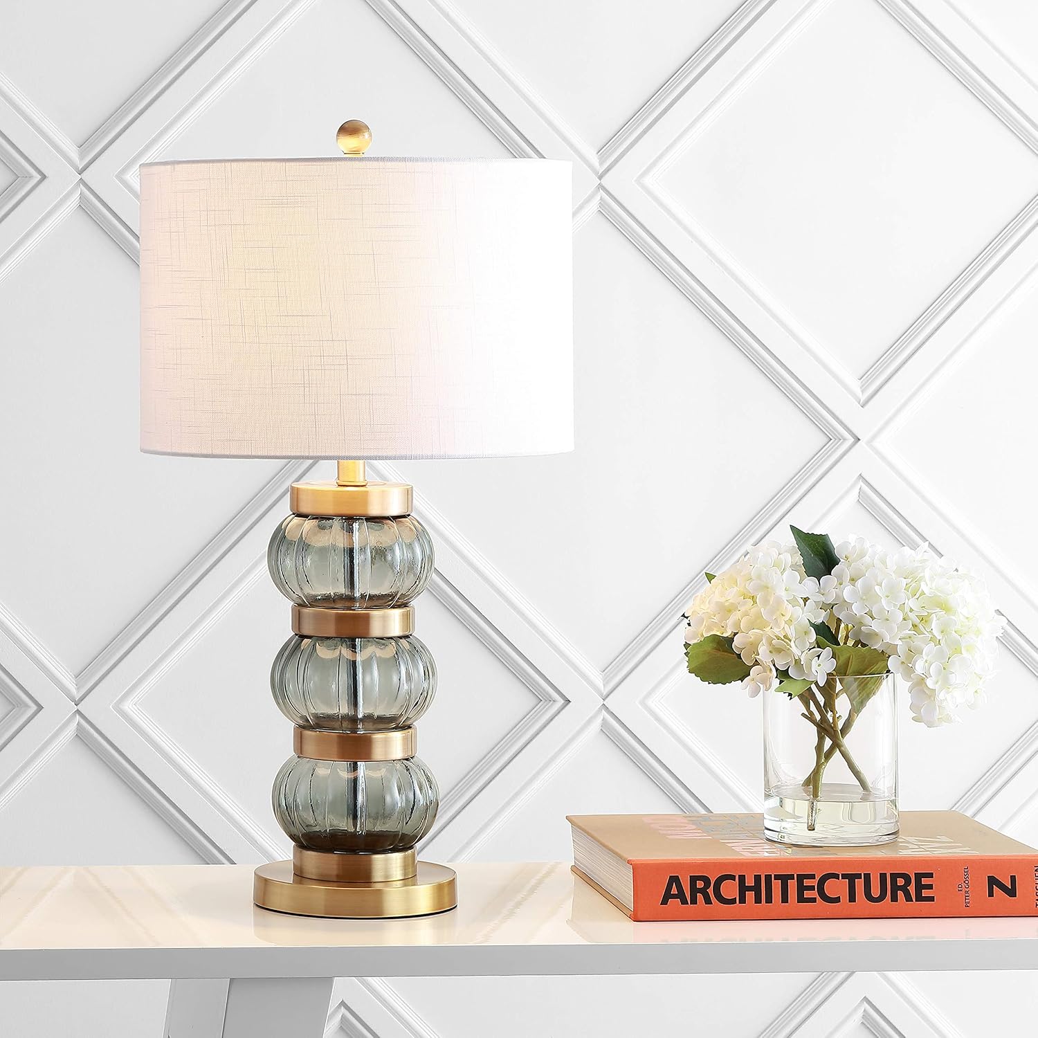 Smoked Gray Brass Glass Table Lamp