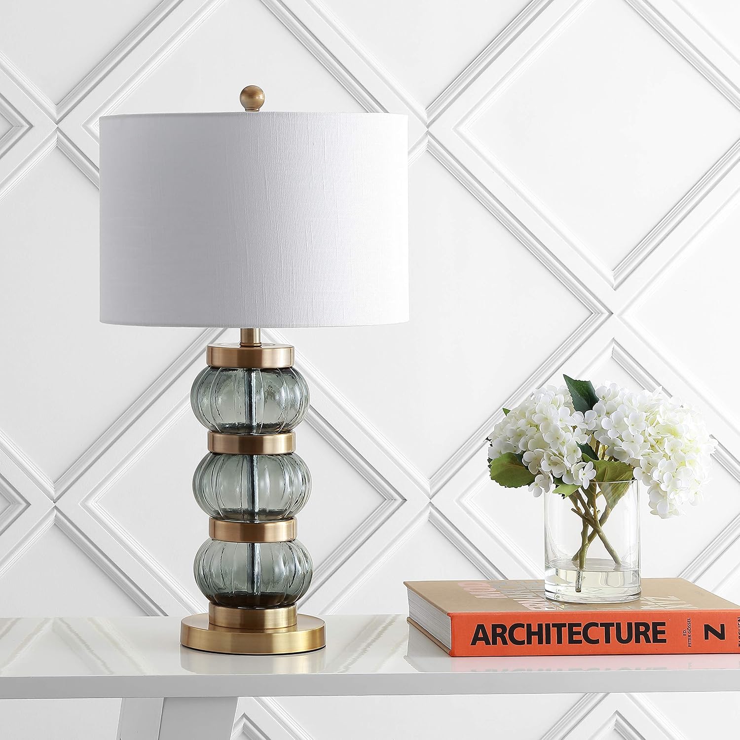Smoked Gray Brass Glass Table Lamp